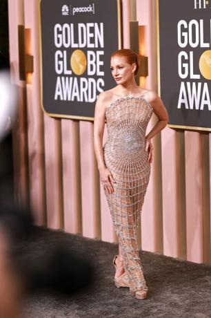 Jessica chastain részt vesz a 80. éves Golden Globe díjátadón a beverly-hiltoni