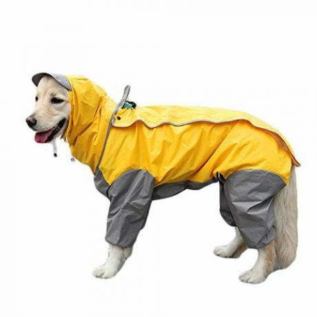TFENG kutya esőkabát eltávolítható kapucnis pulóverrel, állítható kültéri húzózsinórral, Magic Tape vízálló esőkabát kapucnival gallérral ellátott lyukkal sárga, méret: 30