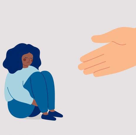 emberi kéz segít egy szomorú fekete nőnek megszabadulni a szorongásától a tanácsadó támogatja a pszichés problémákkal küzdő afroamerikai lányt