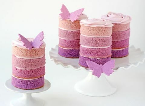 lila ombre sütemény pillangók