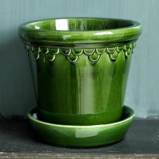 Koppenhágai üveges edény és csészealj - smaragd - 21cm